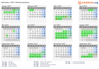 Kalender 2027 mit Ferien und Feiertagen Niedersachsen