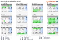Kalender 2027 mit Ferien und Feiertagen Nordrhein-Westfalen