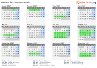 Kalender 2027 mit Ferien und Feiertagen Sachsen-Anhalt