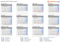 Kalender 2027 mit Ferien und Feiertagen Färöer Inseln