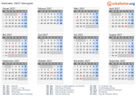 Kalender 2027 mit Ferien und Feiertagen Georgien