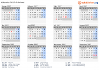 Kalender 2027 mit Ferien und Feiertagen Grönland