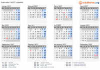 Kalender 2027 mit Ferien und Feiertagen Lesotho