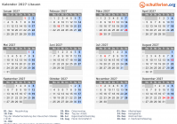 Kalender 2027 mit Ferien und Feiertagen Litauen