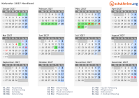 Kalender 2027 mit Ferien und Feiertagen Nordland