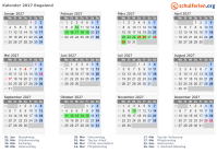 Kalender 2027 mit Ferien und Feiertagen Rogaland