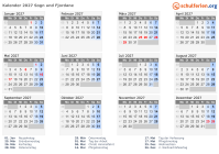 Kalender 2027 mit Ferien und Feiertagen Sogn und Fjordane