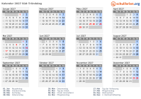 Kalender 2027 mit Ferien und Feiertagen Süd-Tröndelag