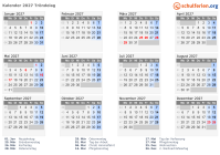 Kalender 2027 mit Ferien und Feiertagen Tröndelag