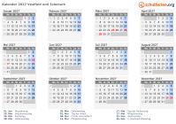 Kalender 2027 mit Ferien und Feiertagen Vestfold und Telemark