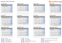 Kalender 2027 mit Ferien und Feiertagen Panama