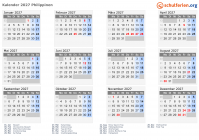 Kalender 2027 mit Ferien und Feiertagen Philippinen