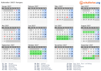 Kalender 2027 mit Ferien und Feiertagen Aargau