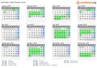 Kalender 2027 mit Ferien und Feiertagen Basel-Land