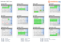 Kalender 2027 mit Ferien und Feiertagen Jura