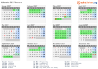 Kalender 2027 mit Ferien und Feiertagen Luzern