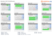 Kalender 2027 mit Ferien und Feiertagen Schaffhausen