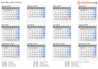 Kalender 2027 mit Ferien und Feiertagen Zürich