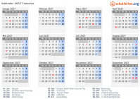Kalender 2027 mit Ferien und Feiertagen Tansania