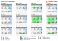 Kalender 2027 mit Ferien und Feiertagen Königgrätz