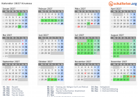 Kalender 2027 mit Ferien und Feiertagen Krumau
