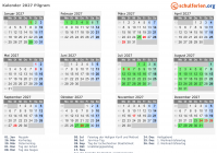 Kalender 2027 mit Ferien und Feiertagen Pilgram
