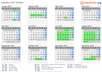 Kalender 2027 mit Ferien und Feiertagen Zwittau