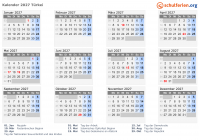 Kalender 2027 mit Ferien und Feiertagen Türkei