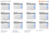Kalender 2027 mit Ferien und Feiertagen Zypern