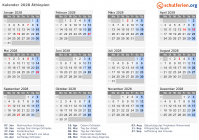 Kalender 2028 mit Ferien und Feiertagen Äthiopien
