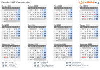 Kalender 2028 mit Ferien und Feiertagen Westaustralien