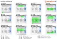 Kalender 2028 mit Ferien und Feiertagen Berlin