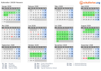 Kalender 2028 mit Ferien und Feiertagen Hessen