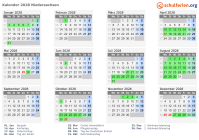 Kalender 2028 mit Ferien und Feiertagen Niedersachsen