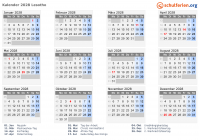 Kalender 2028 mit Ferien und Feiertagen Lesotho