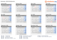 Kalender 2028 mit Ferien und Feiertagen Moldawien