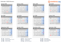Kalender 2028 mit Ferien und Feiertagen Monaco
