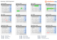 Kalender 2028 mit Ferien und Feiertagen Rogaland