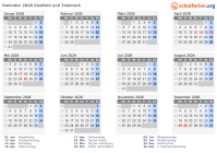 Kalender 2028 mit Ferien und Feiertagen Vestfold und Telemark