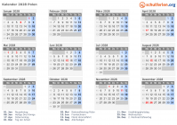 Kalender 2028 mit Ferien und Feiertagen Polen