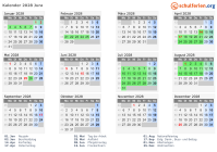 Kalender 2028 mit Ferien und Feiertagen Jura