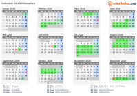 Kalender 2028 mit Ferien und Feiertagen Nidwalden