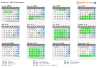 Kalender 2028 mit Ferien und Feiertagen Obwalden
