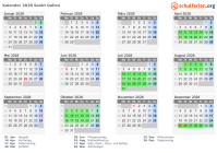Kalender 2028 mit Ferien und Feiertagen Sankt Gallen