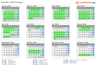 Kalender 2028 mit Ferien und Feiertagen Thurgau