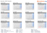 Kalender 2028 mit Ferien und Feiertagen Tansania