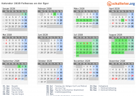 Kalender 2028 mit Ferien und Feiertagen Falkenau an der Eger