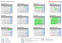 Kalender 2028 mit Ferien und Feiertagen Göding