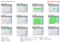 Kalender 2028 mit Ferien und Feiertagen Leitmeritz