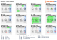 Kalender 2028 mit Ferien und Feiertagen Pardubitz